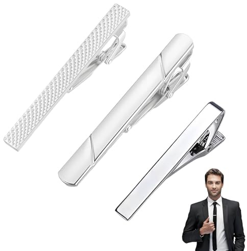 3 Pcs Tie Clip for Men, Silver Tie Clip, Suit Accessories for Men | Simple Fashion Suitable for Daily Office and Formal Occasions Can be Given to Family and Friends