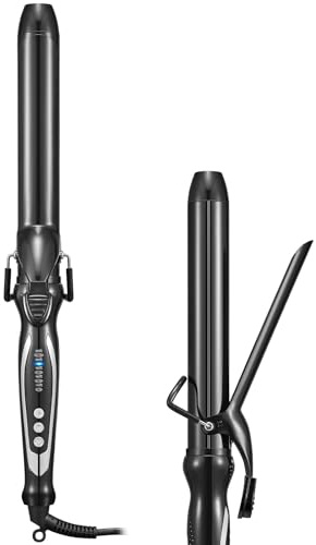 FUNBUGS Long Barrel Curling Tongs - 32mm Hair Curler with Double Ceramic | 5 Heat Settings | Auto Shut Off | Dual Voltage | Extended 20cm Wand Curling Iron for Long Hair | Bag, Mat, Glove