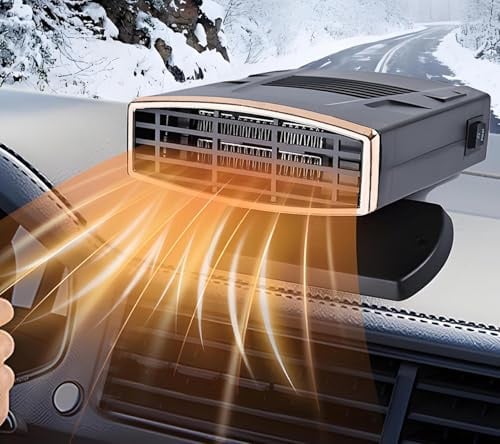 WEQNGIU 12V Autoheizung, Tragbarer 200W Auto Defroster zum Einstecken in den Zigarettenanzünder für die Windschutzscheibe, 2-in-1-Auto-Defroster zum Schnellen Heizen/Kühlen für Kleine Fahrzeuge