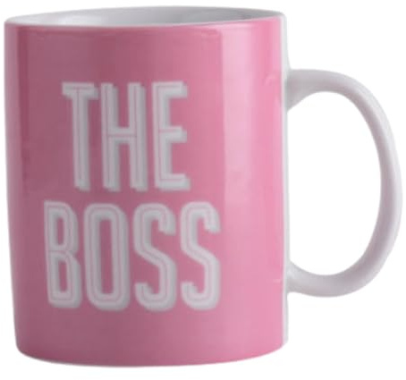 Katsy Style Ceramic The Boss Large Single Mug - Coffee Tea Cup, Modern Theme, Durable Handle, Hot and Cold Beverage Safe, Pink Color, One Piece