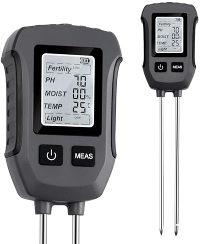 Luqixcey 5-in-1 ph Messgerät Erde, Digital Plant Bodenmessgerät with PH Value/Temperature/Feuchtigkeit/Licht für Farm, Rasen, Landwirtschaft und Outdoor-Pflanzen