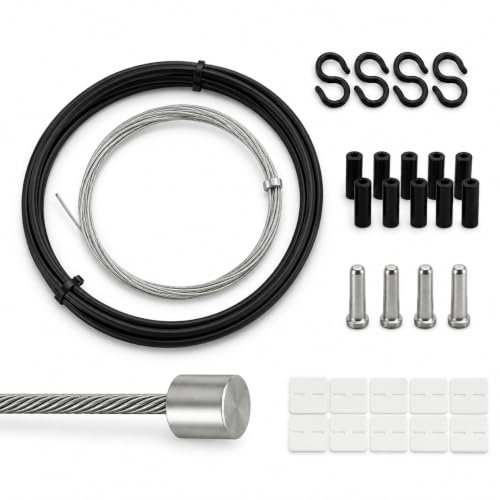 Universal Bowdenzug Fahrrad Schaltzug Set, Bremszug Fahrrad Set, Schwarz | Mit Bremszughülle, Schaltzughülle, Innenzügen, Endkappen, O-Ringen | Aus Polyvinylchlorid für MTB Rennrad E Bike