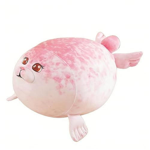 JORCEDI Rosa Seehund Kuscheltier & Kuschelkissen Seehund Kuscheltier Plüschfigur Niedliches Stofftier Chubby Spotted Seal Plüsch Robbe Kissen Niedliche Robbe Plüschtier zum Umarmen (70cm)