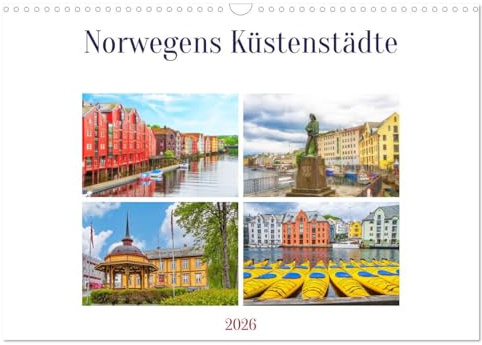 Norwegens Küstenstädte (Wandkalender 2026 DIN A3 quer), CALVENDO Monatskalender: Die Städte an den Fjorden: Honningsvåg, Tromsø, Trondheim, Ålesund (CALVENDO Orte)