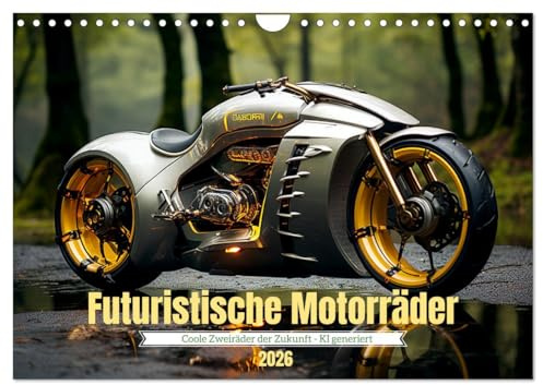 Futuristische Motorräder (Wandkalender 2026 DIN A4 quer), CALVENDO Monatskalender: Schnelle Zweiräder in utopischem Design - KI generiert (CALVENDO Mobilitaet)