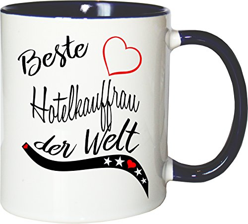 Mister Merchandise Becher Tasse Beste Hotelkauffrau der Welt. Kaffee Kaffeetasse liebevoll Bedruckt Beruf Job Arbeit Weiß-Blau