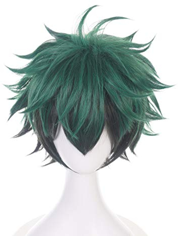 Topcosplay Cosplay Perücke, Unisex Anime Perücke Kurz Grün Schwarz Gemischtes Haar für Halloween, Kostüm, Karneval