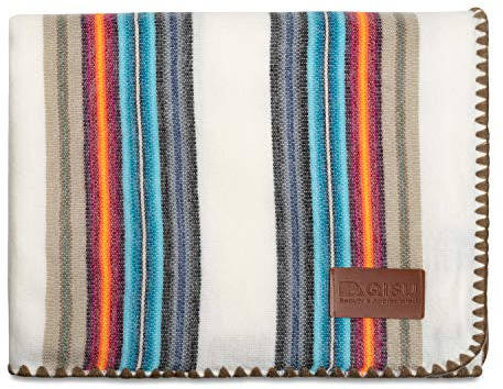 QISU Alpaka-Wolldecke | groß, schön, warm, bunt | 215,9 x 165,1 cm | ultraweich, hypoallergen und atmungsaktiv | Nicht juckender oder kratziger Stoff (weiß blau variiert)