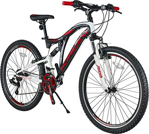KRON ARES 4.0 Fully Mountainbike 27.5 Zoll | 21 Gang V-Bremse | 16.5 Zoll Rahmen Vollgefedert MTB| Schwarz & Rot