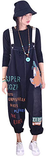 Bigassets Donna Stampato Salopette in jeans Tuta corta senza maniche Salopette di jeans tuta Style 4 Black