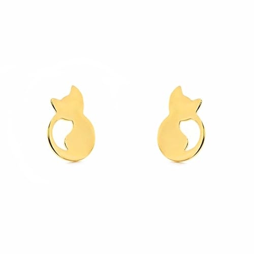 Damen & Kinder Katze Ohrstecker - Gelbgold 9 Karat (375) - Geschenkbox - Garantiezertifikat