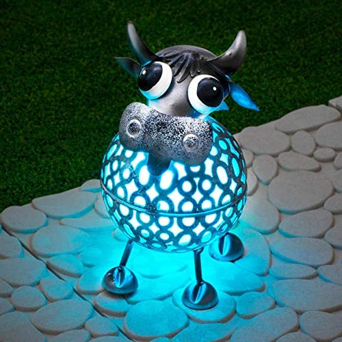 GloBrite Cow Metal Scroll Garden Lights with Colour Changing LED Lights | Garden Ornaments Outdoor Garden Solar Lights | Garden Lights Solar Powered Waterproof Outside Lights & Garden Gifts