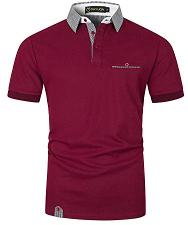 GHYUGR Men's Short Sleeve Polo Shirts Classic Plaid Splice Golf Tennis T-Shirt