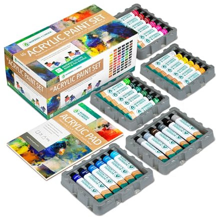 Norberg & Linden LG61 Set de Pinturas Acrílicas - 60 Tubos de Colores para Pintar Lienzos con un Bloc de 10 Páginas para Pintura Acrílica - para Artistas Principiantes - Calidad Profesional