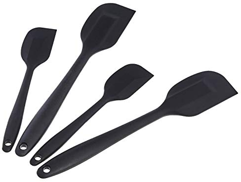 Amazon Basics Lot de 4 spatules rectangulaire antiadhésives en silicone résistantes à la chaleur, passent au lave-vaisselle, flexibles, sans BPA, 2 petites et 2 grandes spatules, Noir