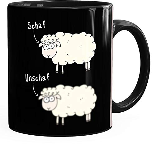 MoonWorks® Kaffee-Tasse mit Spruch Schaf Unschaf Witz Wortspiel Bürotasse Tiermotive lustige Kaffeebecher schwarz Keramik-Tasse