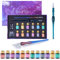 Glass Dip Pen Ink Gift Set 16 Pack, 2 Calligraphy Crystal Dip Pen with 12 Color Drawing Ink for Art/Painting/Writing, with Holder and Clean Cup for Drawing Beginners Gift
