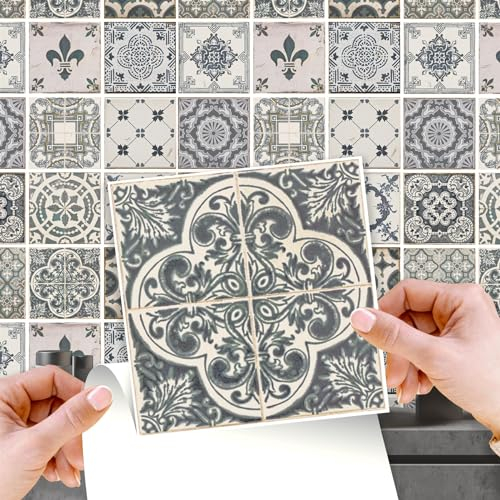 WALPLUS 120 Stück 15x15cm Altblau Blau Wandfliesen Aufkleber Schälen und Kleben Backsplash Abziehbilder Startseite Dekore Aufkantung für Küche Badezimmer Kacheln Farbe auf Wand Wohnen Zimmer