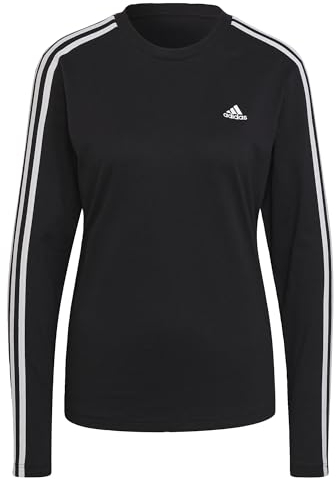 adidas Women's Essentials 3-Stripes Long Sleeve Tee, Black/White, M