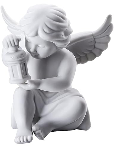Rosenthal Engel mit Laterne aus weißem Biskuit-Porzellan, kleine Engelfigur Weihnachtsdeko, Schutzengel Deko 9,9 x 9,9 cm, elegante Engelsfigur Festtagsdeko, Engelfiguren, Weihnachten, Sammlergeschenk