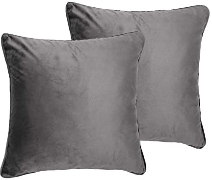 Moon 2er Pack Steffi Kissenhüllen Kissenbezüge, ca. 45 x 45 cm, Zierkissenbezüge in edler Samt Optik mit Biese (Silber)