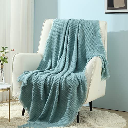 CREVENT Strick-Überwurfdecke für Couch, Sofa, Stuhl, Bett, Heimdekoration, weich, warm, gemütlich, leicht, für Frühling, Sommer, Herbst, 127 x 152 cm, Blaugrün