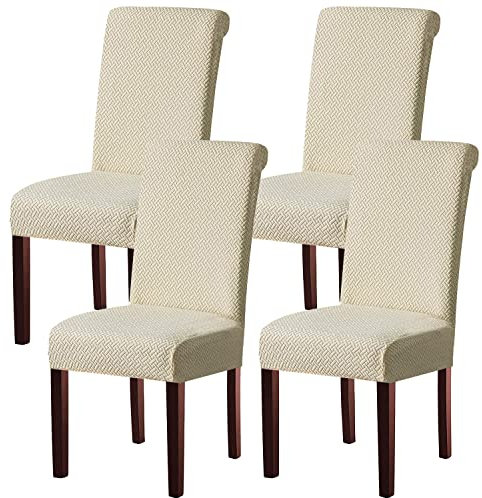 KELUINA Moderne Stuhlhussen 1er/2er/4er/6er Set, Stretch Stulhhussen Schwingstuhl Elastisch Abnehmbarer Waschbarer Universal Stuhlbezug für Hotel Bankett Hochzeit Party Deko (Creme,4 Stück)