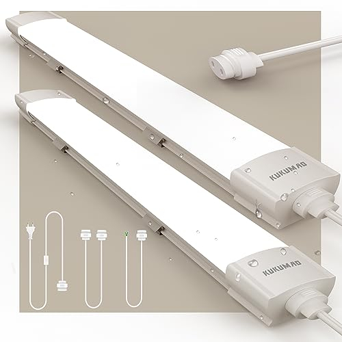 KUKUMAO 2 Stück Feuchtraumleuchte Mit Stecker, 18W 60CM LED Röhre, 4000K Werkstatt Deckenleuchte, IP66 Deckenleuchte, 2100LM Leuchten für Garage Werkstatt Bad [Energieklasse F+]