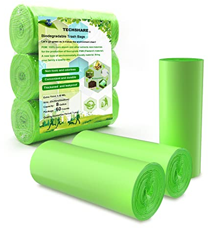 Compostable Bin Liners 30L, 60 Counts Biodegradable Caddy Bags, Thick Food Waste Bags For Food/Household/Garden Waste in Kitchen, Office, Home, Pet