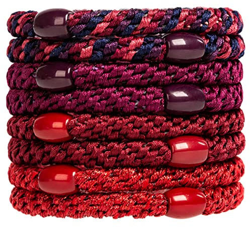 AXEN 8PCS Elastic Hair Tie for Women Girls, Cotton Bands Soft Woven Ponytail Holders for Thick Hair and Curly Hair, Red Series