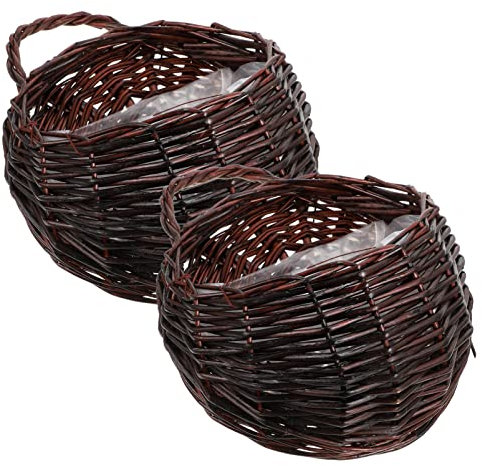 Cabilock 2piezas Cesta Colgante Tejida De Ratán para Flores Artificiales Decoración De Pared para Hogar y Jardín