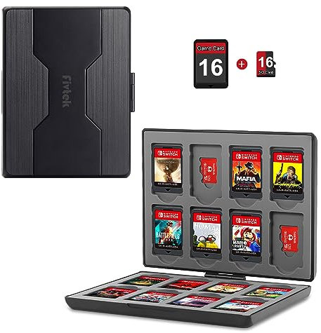 fivtek Game Card Case for Nintendo Switch2/Switch/Switch Lite/OLED, Switch Game Holder Storage Card Portable Cartridge Case with 16 Game Card Slots and 16 Micro SD Card Slots