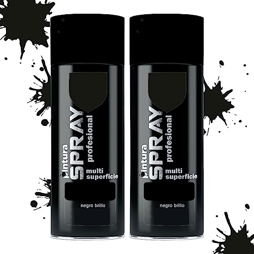 various Pintura Spray Negro Brillo de 400 ml Adecuado para las Superficies de Metal, Madera y Plástico Pack de 2 Unidad