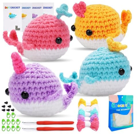 Tier Wal Häkelpaket,Komplett Häkelset für Anfänger Tiere,Häckeln Stricken für Anfänger Set mit Häkelnadeln Garn, Anfänger Häkel Strick Starter Kit, Strickset Bastelset für Erwachsene Kinder Geschenk