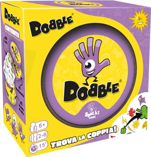 Asmodee: Dobble, Eco-Sleeve, lustiges Gesellschaftsspiel für die ganze Familie, 2 bis 8 Spieler, 6 Jahre und Ausgabe in Italienisch