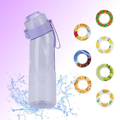 Générique Air Trinkflasche mit 7 Pods, 650 ml, Aroma-Kapseln, Duft-Wasserflasche, fruchtiger Geschmack, umweltfreundlich, BPA-frei, Sport, Kinder, mit Strohhalm (Violett)