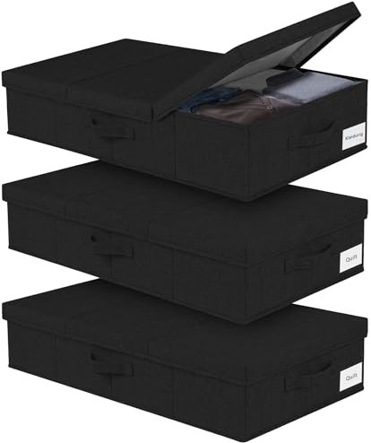 Underbed Storage, 3 Pack Large Under Bed Storage Box with Lids, Foldable Under Bed Clothes Storage Box W/ Handle, Under Bed Storage Organiser Drawer Containers for Clothes Blankets Shoes Pillows