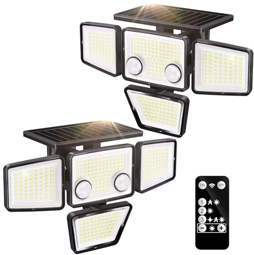 K KASONIC Lampes Extérieures Solaires à Double Capteur, 2500LM Projecteurs Extérieurs avec Télécommande, 6500K Lampes Solaires, Lot de 2 Solaires de Sécurité à Détecteur de Mouvement Imperméables