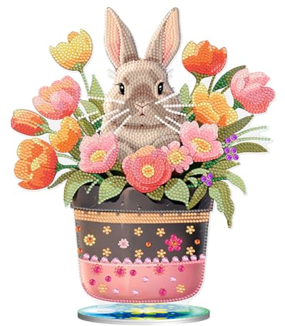 Starnearby DIY Diamond Painting Ostern Deko, Ostern Malerei Ostereier Tischdeko, Diamant Painting Kaninchen, Diamant Malerei Frühling Ornamente Festliches Geschenk Ostern (B)