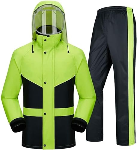 Combinaison de Pluie pour Hommes Femmes Veste de Pluie Pantalon Ensemble imperméable Haute visibilité Coupe-Vent imperméable à Capuchon Travail Moto Golf pêche, Vert, L 45HaoAMZ