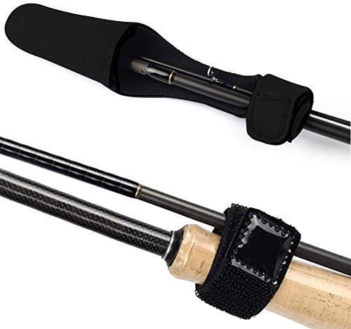 Kexpery 2x Fishing Rod Tie Tip Cover Sleeves Pole Tie Strap Fastener Protector Cases (Black)