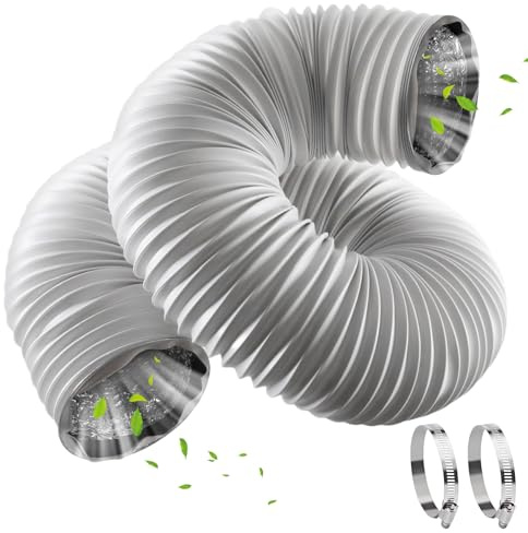 Abluftschlauch, 100 mm 6 m Lüftungsschlauch, Durchmesser Flexibel PVC Schlauch, Weiß Aluminium Aluflexschlauch mit 2 Edelstahl Schlauchschelle, Abluftrohr für Klimaanlage und Trockner