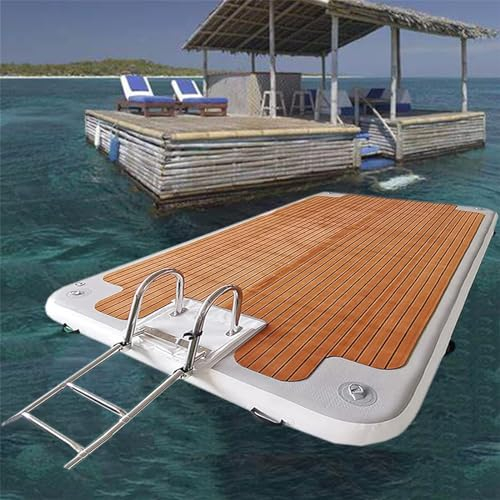 Gueploer Große schwimmende Pad-Insel-Luftmatratze, aufblasbares See-Dock, aufblasbare Sportboot-Riesen-Yacht-Dock-Plattform mit Luftpumpe,10Ft/3M*6.5Ft/2M,Metallic