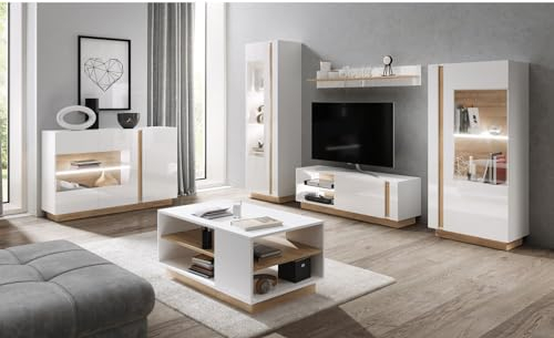 All4All Wohnwand Arden,Lowboard,Living-Anbauwand,Hochvitrine,Wohnzimmer-Set,TV-Boards,Schrankwand,Sideboard,Oberschranks,Mediawand, Unterschrank,Hochschrank,Wandboard 13 (Wohnwand mit Couchtisch)