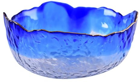 BURLOE Bleu,750ml, Bol en Verre avec Bord Doré, Bols À Dessert, Saladier 300 ML / 750 ML / 1050 ML Bol en Verre Rond pour Salade Dessert Collations Aux Fruits Décoration Empilable Ronde