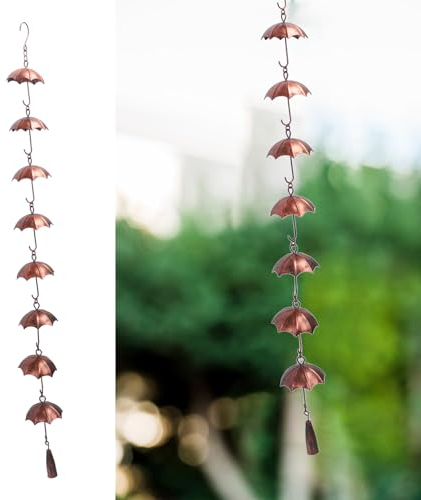 BLSYHDH Regenschirm Regenketten, Regenkettenglocke für Dekorative Dachrinnen, Regenschirm Regenkettenglocke, Metall Außendekoration, Regenkette für Haus, Garten, Terrasse, Garten, Terrasse, Dachvorspr