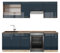 Vicco Küchenzeile Fame-Line, Dunkelblau Hochglanz/Goldkraft Eiche, 240 cm ohne Arbeitsplatte