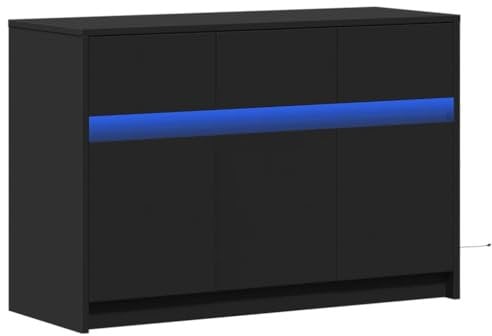 vidaXL TV Schrank mit LED, Fernsehschrank mit Stauraum, Fernsehtisch für Wohnzimmer Schlafzimmer, Lowboard TV Möbel, Schwarz Holzwerkstoff