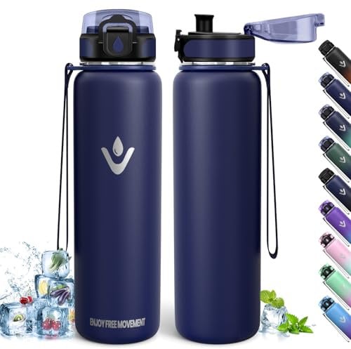 Botella Agua Acero Inoxidable, 1L Libre de BPA, Botella Termica 1 Litro, Aislamiento de Doble Pared, Botella de Agua, Cantimplora, Acero Inoxidable 18/8, Botella Agua Termica para Gimnasio, Oficina