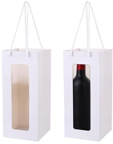 InnoHHustle 2 Stück Kraft Wein Geschenktüte Weiß Wein Organizer Weinflaschenbeutel Wiederverwendbare Weinflaschentüten mit Griffen für Neujahr Weihnachten Erntedankfest Geburtstag Party Hochzeit